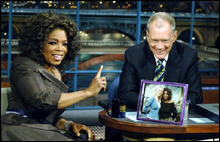 KISSING HER RING The normally acerbic Letterman melts in the presence of Oprah